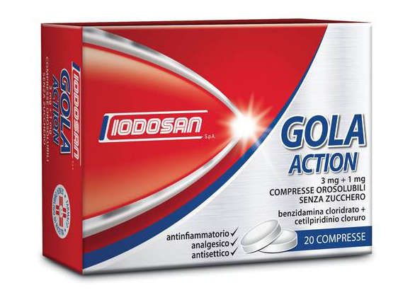 Iodosan Gola Action 3mg+1mg Trattamento Antinfiammatorio Della Gola 20 Compresse Orosolubili Senza Zucchero - Farmacianuova.eu