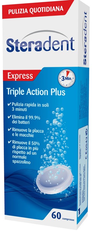 STERADENT TRIPLE ACTION PLUS 60 COMPRESSE PULENTI - Farmacianuova.eu