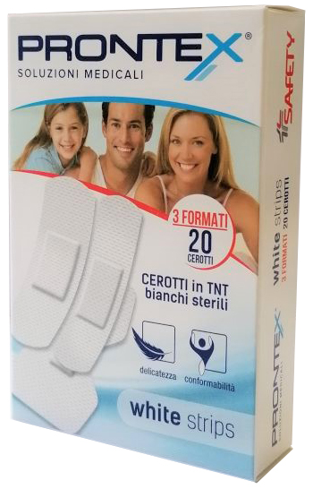 CEROTTO PRONTEX WHITE STRIPS IN TESSUTO NON TESSUTO BIANCO STERILE 3 FORMATI 20 PEZZI - Farmacianuova.eu