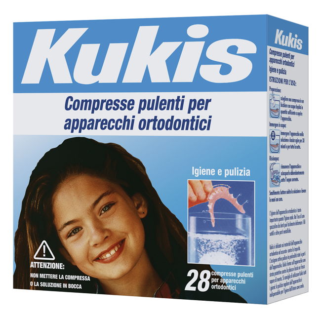 KUKIS CLEANSER 28 COMPRESSE PER PULIZIA APPARECCHI ORTODONTICI - Farmacianuova.eu