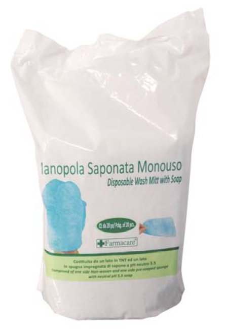 MANOPOLA MONOUSO PER LAVAGGI PARZIALI COMPOSTA DA UNA SPUGNA IN POLIESTERE SAPONATA E DA UN DRAPPO IN TESSUTO NON TESSUTO SENZA RISCIACQUO DETERGENTE A PH ISOCUTANEO - Farmacianuova.eu