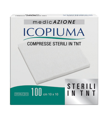 GARZA COMPRESSA IN TESSUTO NON TESSUTO ICOPIUMA ADESIVA 10X10 CM 100 PEZZI - Farmacianuova.eu