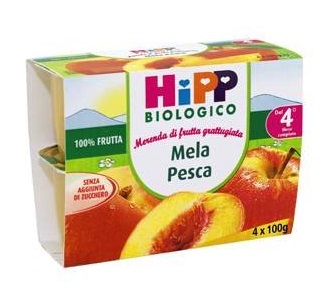 HIPP BIO FRUTTA GRATTUGGIATA MELA PESCA 4X100 G - Farmacianuova.eu