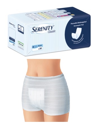 PANNOLONE PER INCONTINENZA FORMATO RETTANGOLARE CON BARRIERA SERENITY 30 PEZZI - Farmacianuova.eu