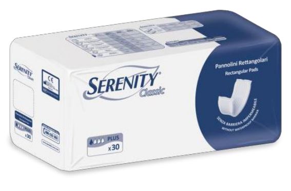 PANNOLONE PER INCONTINENZA FORMATO RETTANGOLARE SENZA BARRIERA SERENITY 30 PEZZI - Farmacianuova.eu