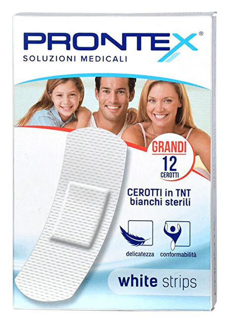 CEROTTO PRONTEX WHITE STRIPS IN TESSUTO NON TESSUTO BIANCO STERILE SCATOLA 12 CEROTTI GRANDI - Farmacianuova.eu