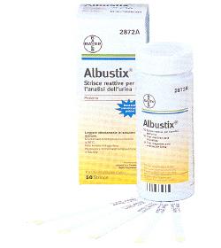 STRISCIA REATTIVA ALBUSTIX PER RICERCA DELLE PROTEINE NELLE URINE 50 PEZZI CODICE ARTICOLO 2872C - Farmacianuova.eu