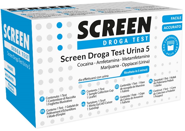 SCREEN DROGA TEST 5 DROGHE TEST ANTIDROGA CON CONTENITORE URINA - Farmacianuova.eu