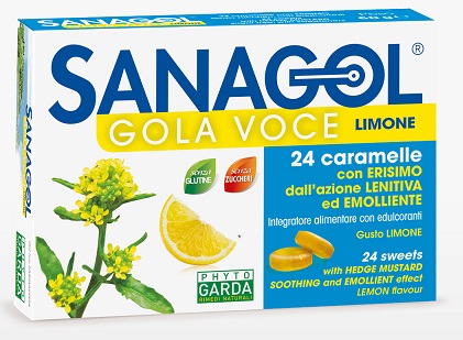 SANAGOL GOLA VOCE SENZA ZUCCHERO LIMONE 24 CARAMELLE - Farmacianuova.eu