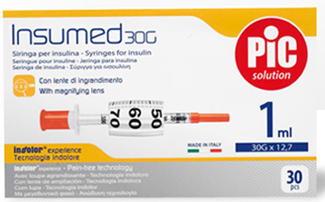 SIRINGA INSULINA PIC INSUMED 1 ML 100 UI AGO GAUGE 30 12,7 MM SENZA SPAZIO MORTO 30 PEZZI - Farmacianuova.eu