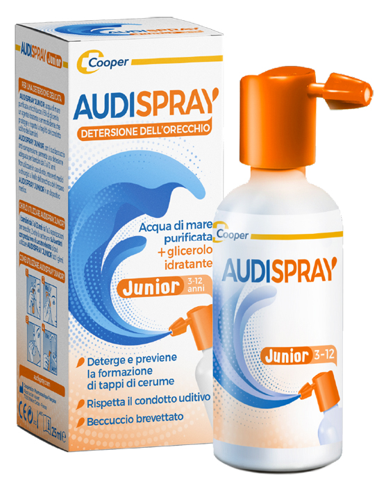 AUDISPRAY JUNIOR 3-12 ANNI SOLUZIONE DI ACQUA DI MARE IPERTONICA SPRAY SENZA GAS IGIENE ORECCHIO 25ML - Farmacianuova.eu
