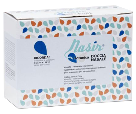 NASIR DOCCIA NASALE CON SOLUZIONE FISIOLOGICA ISOTONICA 10 SACCHE 250 ML + 1 BLISTER - Farmacianuova.eu