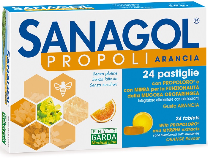 SANAGOL PROPOLI SENZA ZUCCHERO ARANCIA 24 CARAMELLE - Farmacianuova.eu