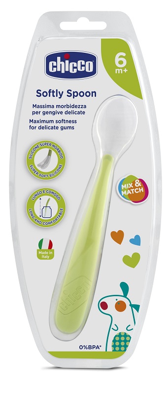 CHICCO CUCCHIAIO MORBIDO SILICONE 6M+ VERDE UP - Farmacianuova.eu