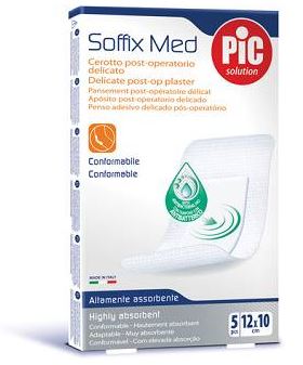 CEROTTO PIC SOFFIX MED IN TNT CON TAMPONE CENTRALE ASSORBENTE STERILE MONOUSO 10X12 CM ANTIBATTERICO 5 PEZZI - Farmacianuova.eu