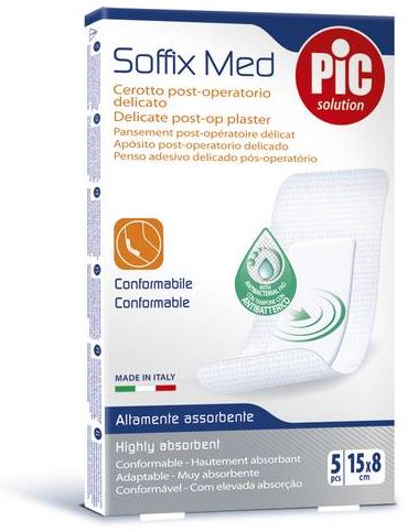 CEROTTO PIC SOFFIX MED IN TNT CON TAMPONE CENTRALE ASSORBENTE STERILE MONOUSO 15X8 CM ANTIBATTERICO 5 PEZZI - Farmacianuova.eu