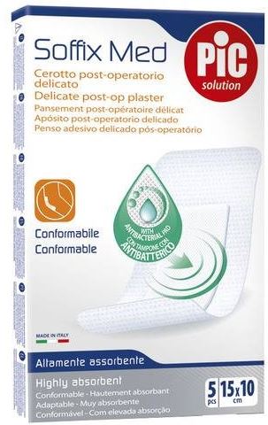 CEROTTO PIC SOFFIX MED IN TNT CON TAMPONE CENTRALE ASSORBENTE STERILE MONOUSO 10X15 CM ANTIBATTERICO 5 PEZZI - Farmacianuova.eu