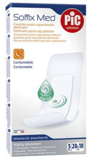CEROTTO PIC SOFFIX MED IN TNT CON TAMPONE CENTRALE ASSORBENTE STERILE MONOUSO 10X20 CM ANTIBATTERICO 5 PEZZI - Farmacianuova.eu