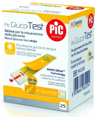 STRISCE MISURAZIONE GLICEMIA PIC GLUCOTEST 25 PEZZI - Farmacianuova.eu