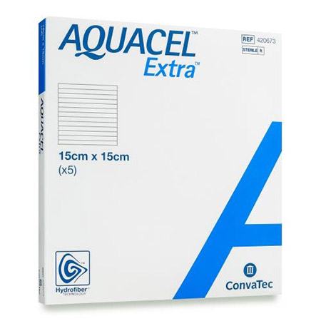 MEDICAZIONE IN TECNOLOGIA HYDROFIBER IN CARBOSSIMETILCELLULOSA SODICA E CELLULOSA RIGENERATA AQUACEL EXTRA 15X15 CM 5 PEZZI - Farmacianuova.eu