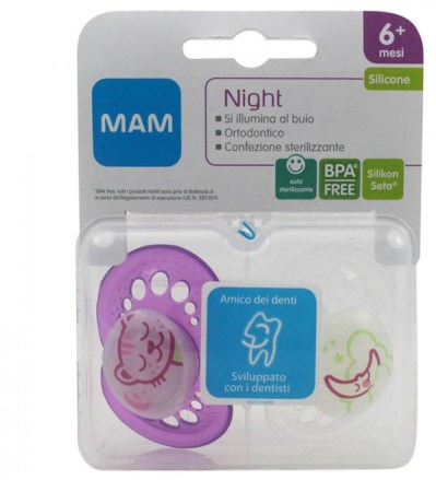 MAM NIGHT SUCCHIETTO 6+ SILICONE CONFEZIONE DOPPIA - Farmacianuova.eu