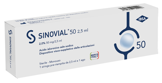 SIRINGA INTRA-ARTICOLARE SINOVIAL 50 ACIDO IALURONICO SALE SODICO 2% 50MG/2,5ML 2,5ML + AGO 21 GAUGE - Farmacianuova.eu