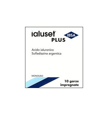 GARZA IALUSET PLUS IMPREGNATA DI CREMA DI ACIDO IALURONICO 0,05%, DI SULFADIAZINA ARGENTICA 1%, MACROGOL, GLICEROLO E ACQUA 10 X 10 CM 10 PEZZI - Farmacianuova.eu
