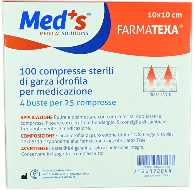 GARZA COMPRESSA IDROFILA MEDS FARMATEXA 2/8 10X10CM 100 PEZZI - Farmacianuova.eu