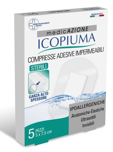 GARZA COMPRESSA ICOPIUMA MEDICATA POSTOPERATORIA 5X7,5 CM 5 PEZZI - Farmacianuova.eu