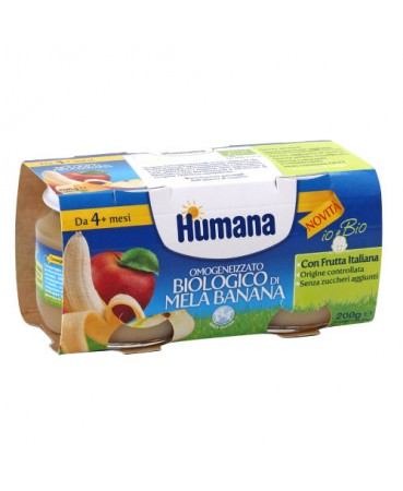 HUMANA OMOGENEIZZATO MELA/BANANA BIO 2 VASETTI 100 G - Farmacianuova.eu