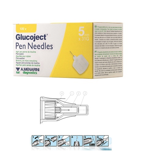 AGO PER PENNA DA INSULINA GLUCOJECT LUNGHEZZA 5 MM GAUGE 31 100 PEZZI - Farmacianuova.eu