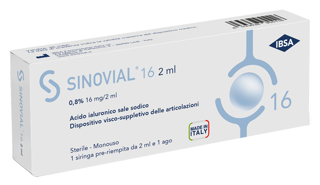 SIRINGA INTRA-ARTICOLARE SINOVIAL 16 ACIDO IALURONICO SALE SODICO 0,8% 16MG/2ML 2ML + AGO 21 GAUGE - Farmacianuova.eu