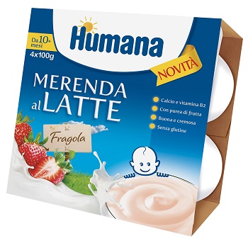 HUMANA MERENDA AL LATTE GUSTO FRAGOLA 100 G 4 PEZZI - Farmacianuova.eu