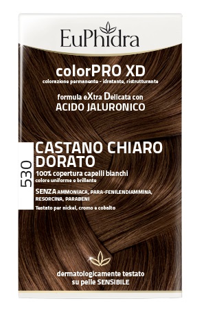 EUPHIDRA COLORPRO XD 530 CASTANO CHIARO DORATO GEL COLORANTE CAPELLI IN FLACONE + ATTIVANTE + BALSAMO + GUANTI - Farmacianuova.eu