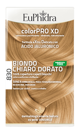 EUPHIDRA COLORPRO XD 830 BIONDO CHIARO DORATO GEL COLORANTE CAPELLI IN FLACONE + ATTIVANTE + BALSAMO + GUANTI - Farmacianuova.eu