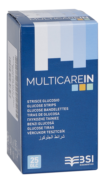 STRISCE MISURAZIONE GLICEMIA MULTICARE IN GLUCOSIO ELETTRODO 25 PEZZI - Farmacianuova.eu