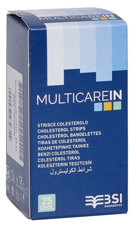 TEST COLESTEROLEMIA MULTICARE IN COLESTEROLO IN STRISCE CON ASPIRAZIONE CAPILLARE 25 PEZZI - Farmacianuova.eu