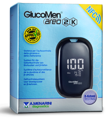 GLUCOMETRO GLUCOMEN AREO 2K PER AUTOMISURAZIONE DELLA GLICEMIA DA SANGUE INTERO CAPILLARE DIMENSIONE 85,5X56X18,2 MM PESO 46 G - Farmacianuova.eu