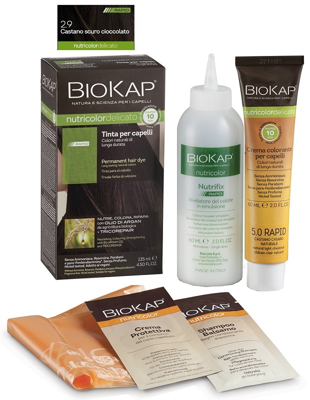 BIOS LINE  BIOKAP NUTRICOLOR DELICATO RAPID TINTA 2,9 CASTANO SCURO CIOCCOLATO 135 ML - Farmacianuova.eu