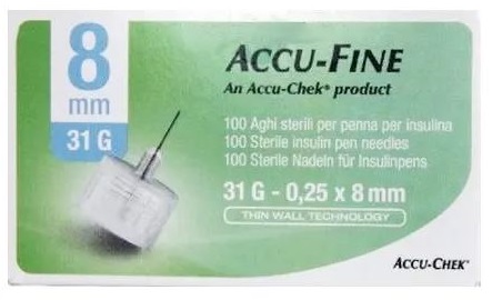 AGO PER PENNA DA INSULINA ACCU-FINE PEN NEEDLE ACCU-CHEK GAUGE 31 X 8MM 100 PEZZI - Farmacianuova.eu