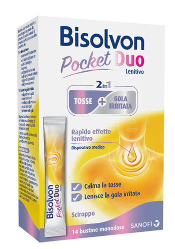 BISOLVON DUO POCKET LENITIVO TOSSE + GOLA IRRITATA A BASE DI MIELE E ALTEA 14 BUSTINE MONODOSE 10 ML - Farmacianuova.eu