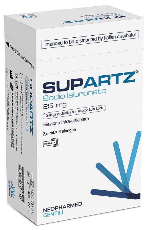 SIRINGA PRERIEMPITA INTRA-ARTICOLARE SUPARTZ ACIDO IALURONICO 25 MG 2,5 ML 3 PEZZI - Farmacianuova.eu