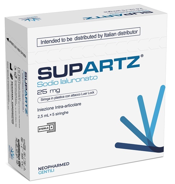 SIRINGA PRERIEMPITA INTRA-ARTICOLARE SUPARTZ ACIDO IALURONICO 25 MG 2,5 ML 5 PEZZI - Farmacianuova.eu