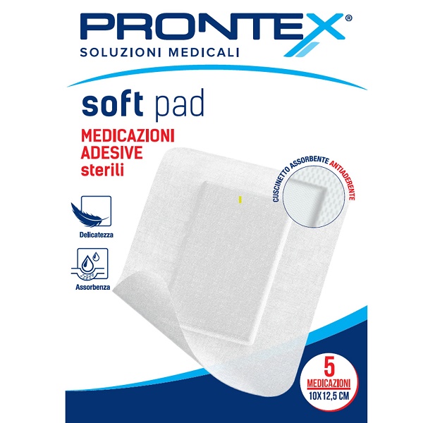 MEDICAZIONE ADESIVA STERILE PRONTEX SOFT PAD 10X12,5 CM 5 PEZZI - Farmacianuova.eu