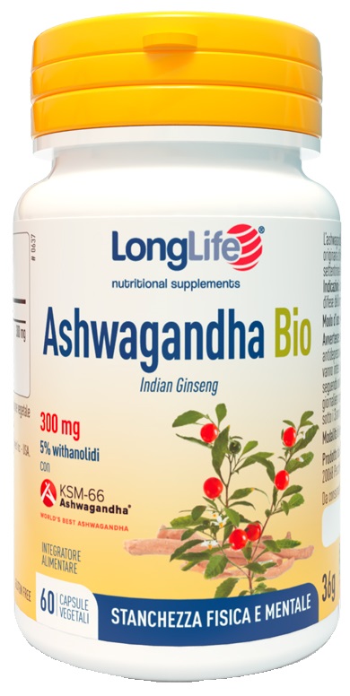 LONGLIFE ASHWAGANDHA BIO 5% 300 MG 60 CAPSULE VEGETALI - Farmacianuova.eu