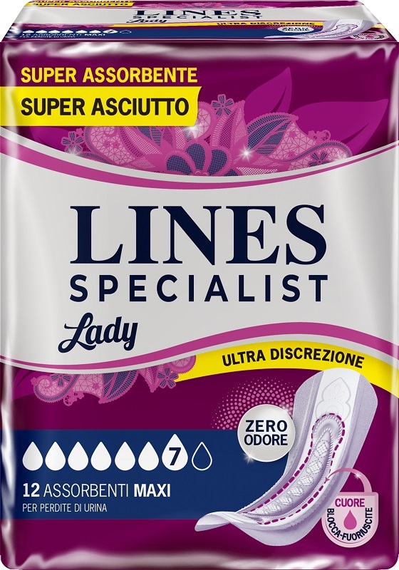 LINES SPECIALIST MAXI X 12 AUSILIO ASSORBENTE SAGOMATO UTILIZZABILE CON L'AUSILIO DI MUTANDA ELASTICIZZATA RIUTILIZZABILE - Farmacianuova.eu