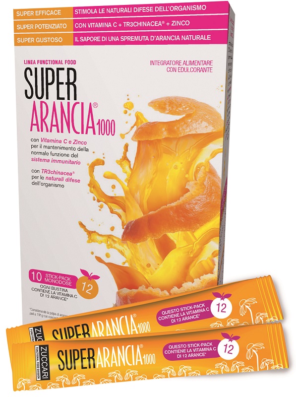 SUPER ARANCIA 1000 10 STICK PACK MONODOSE DA 3,7G INTEGRATORE ALIMENTARE CON EDULCORANTE - Farmacianuova.eu