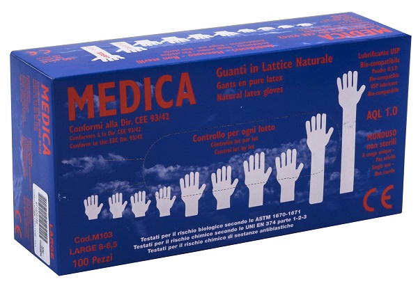 GUANTI LATTICE CON POLVERE LARGE 100 PEZZI GAMMADIS - Farmacianuova.eu