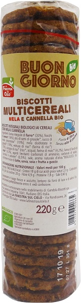 BISCOTTI MULTICEREALI MELA E CANNELLA BIO 220 G - Farmacianuova.eu
