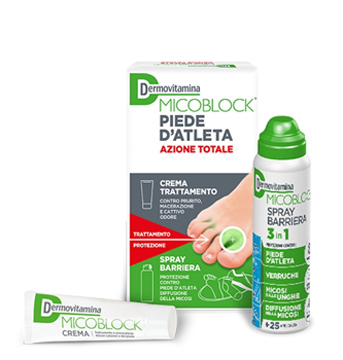 DERMOVITAMINA MICOBLOCK PIEDE D'ATLETA AZIONE TOTALE CREMA 30ML + SPRAY BARRIERA 3 IN 1 100 ML - Farmacianuova.eu